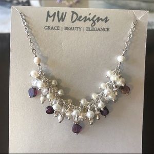 Handmade Garnet and pearl shaker/cluster necklace
